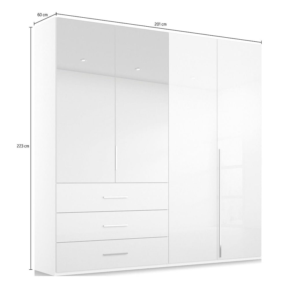 Oakwood Rauch Montclar 4 Door Hinged Combi High Gloss White Wardrobe with Premium Interior