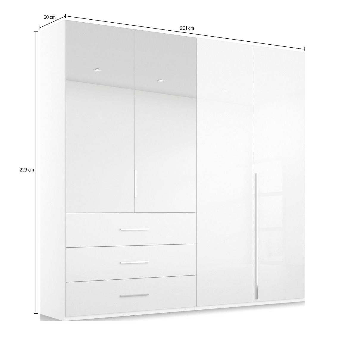 Oakwood Rauch Montclar 4 Door Hinged Combi High Gloss White Wardrobe with Premium Interior