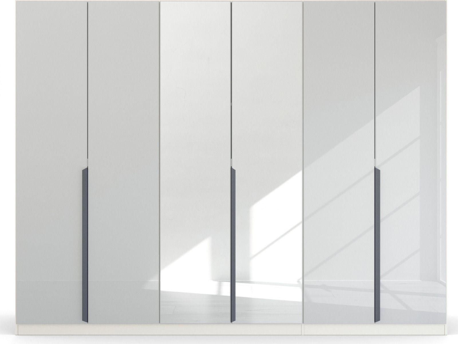 Oakwood Rauch White Glass With Mirror Modern Quadra Spin 6 Door Hinged 271CM Wardrobe