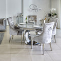 Oakwood Oracle 130cm Round Grey Marble Dining Table & 4 Knightsbridge Silvery Grey Ring Knocker Chairs