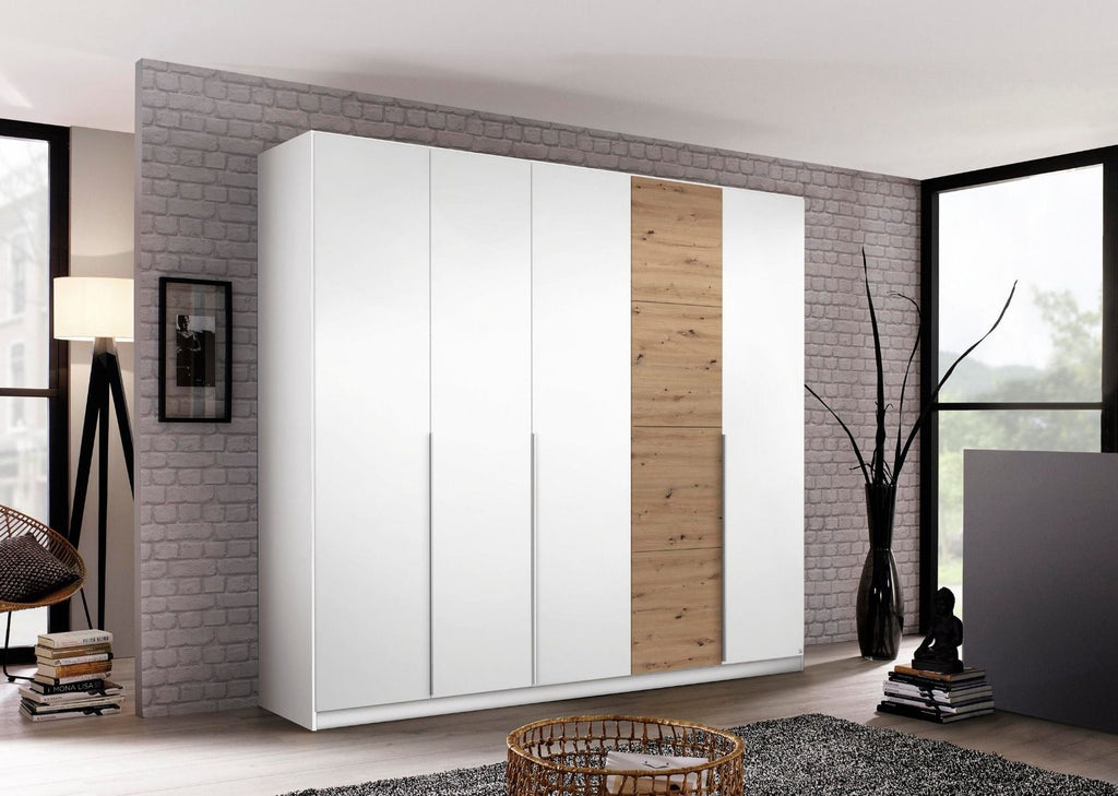 Oakwood Rauch Bellezza High Gloss White and Artisan Oak 5 Door Hinged wardrobe