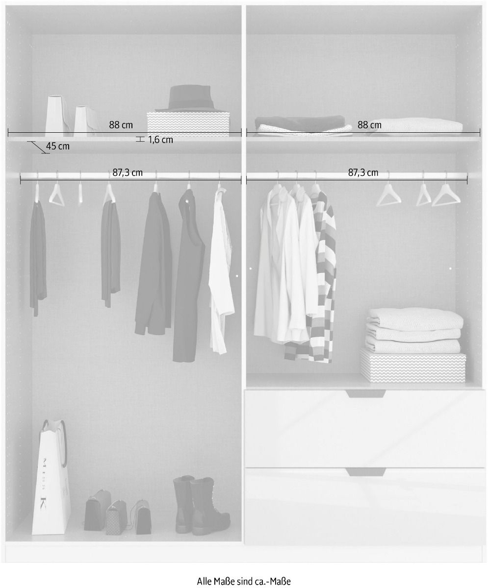 Oakwood Rauch Basalt Glass With Mirror Modern Quadra Spin 4 Door Combi 181CM Wardrobe