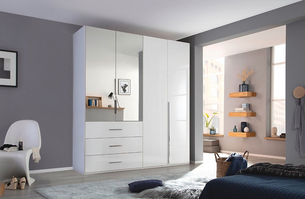 Oakwood Rauch Montclar 4 Door Hinged Combi High Gloss White Wardrobe with Premium Interior