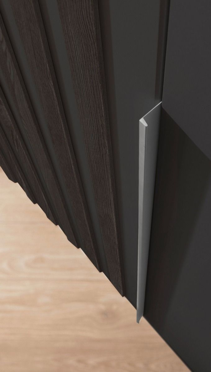 Oakwood Rauch Lamella Metallic Grey and Black oak Hinged Door Wardrobe