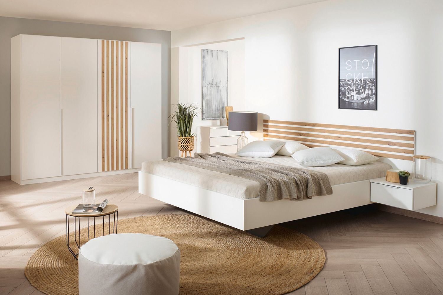 Oakwood Rauch Lamella Alpine White and Artisan Oak 4 Door Hinged Wardrobe