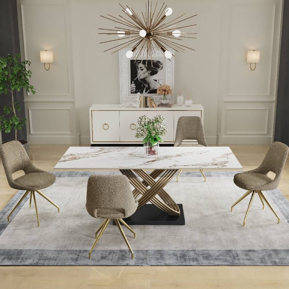 Oakwood Mettio Ceramic Pierre Dawn - Fixed Gloss Dining Table Set