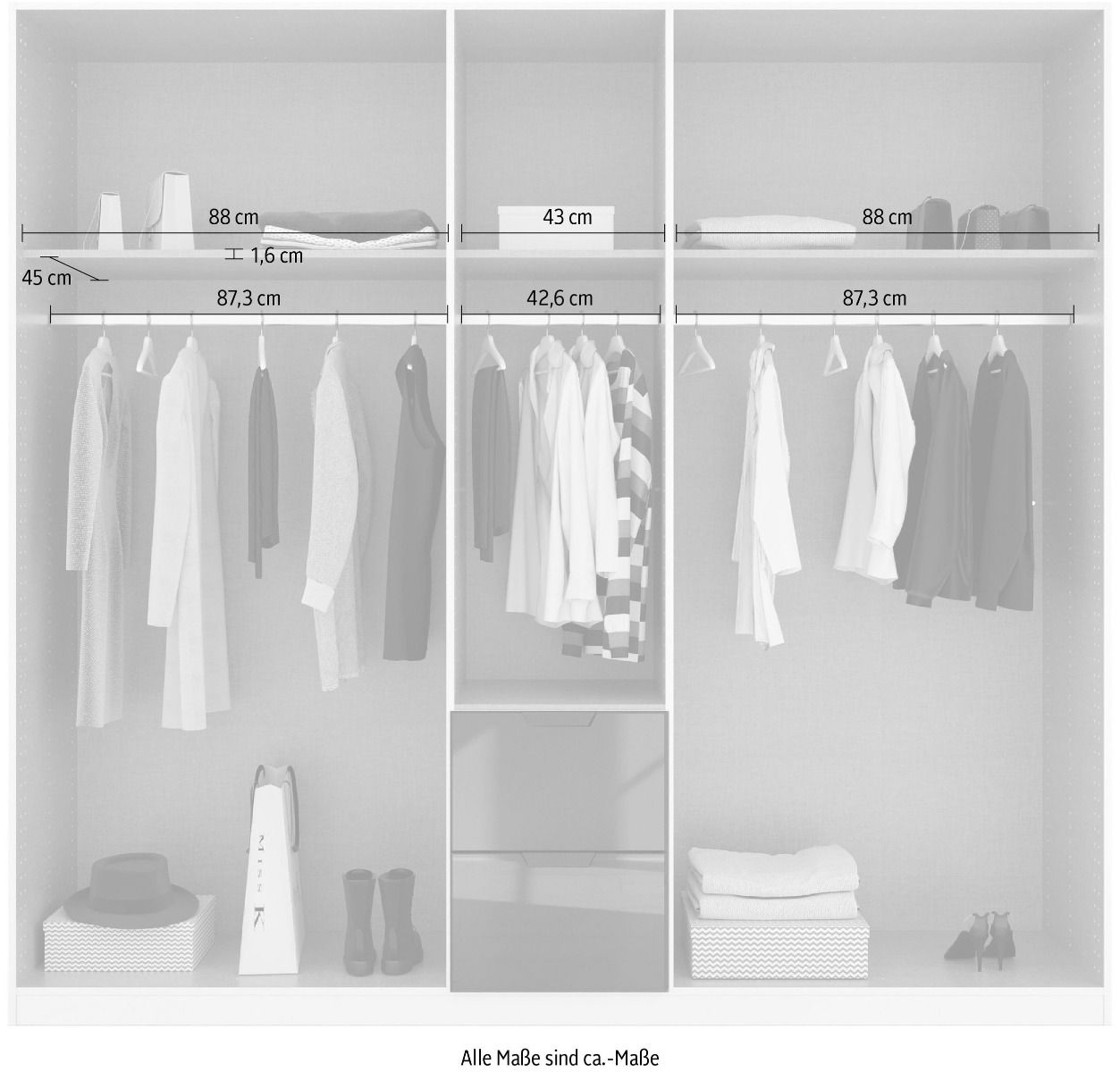 Oakwood Rauch Bassalt Glass Modern Quadra Spin 5 Door Combi 226CM Wardrobe