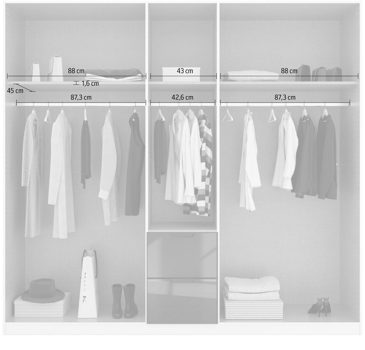 Oakwood Rauch Modern Quadra Spin Bassalt Glass With Mirror 5 Door Combi 226CM Wardrobe
