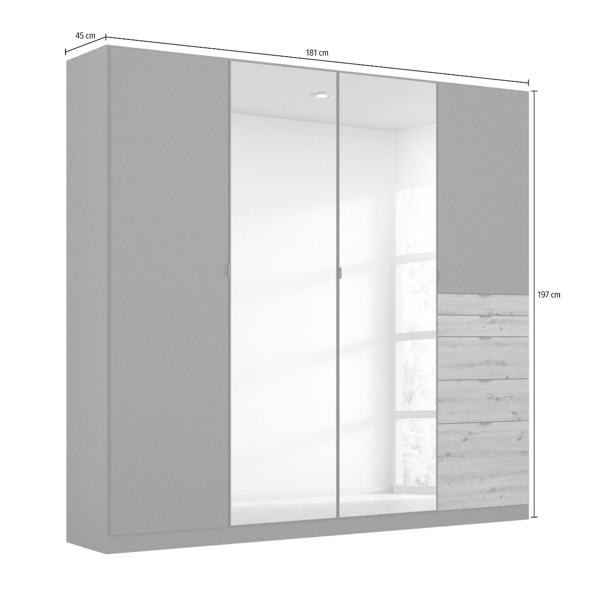 Oakwood Rauch Ontario Metallic Grey 4 Door Combi Wardrobe