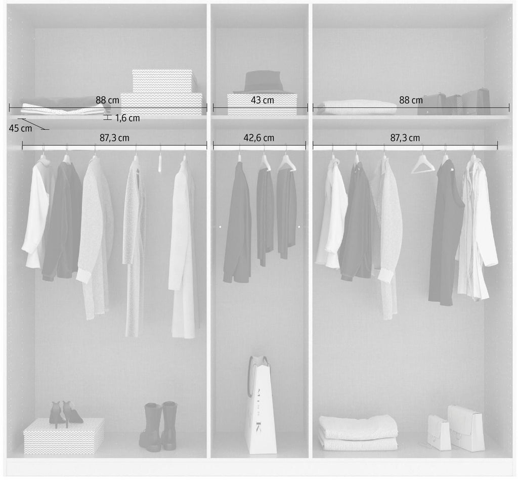 Oakwood Rauch White Glass With Mirror Modern Quadra Spin 5 Door Hinged 226CM Wardrobe