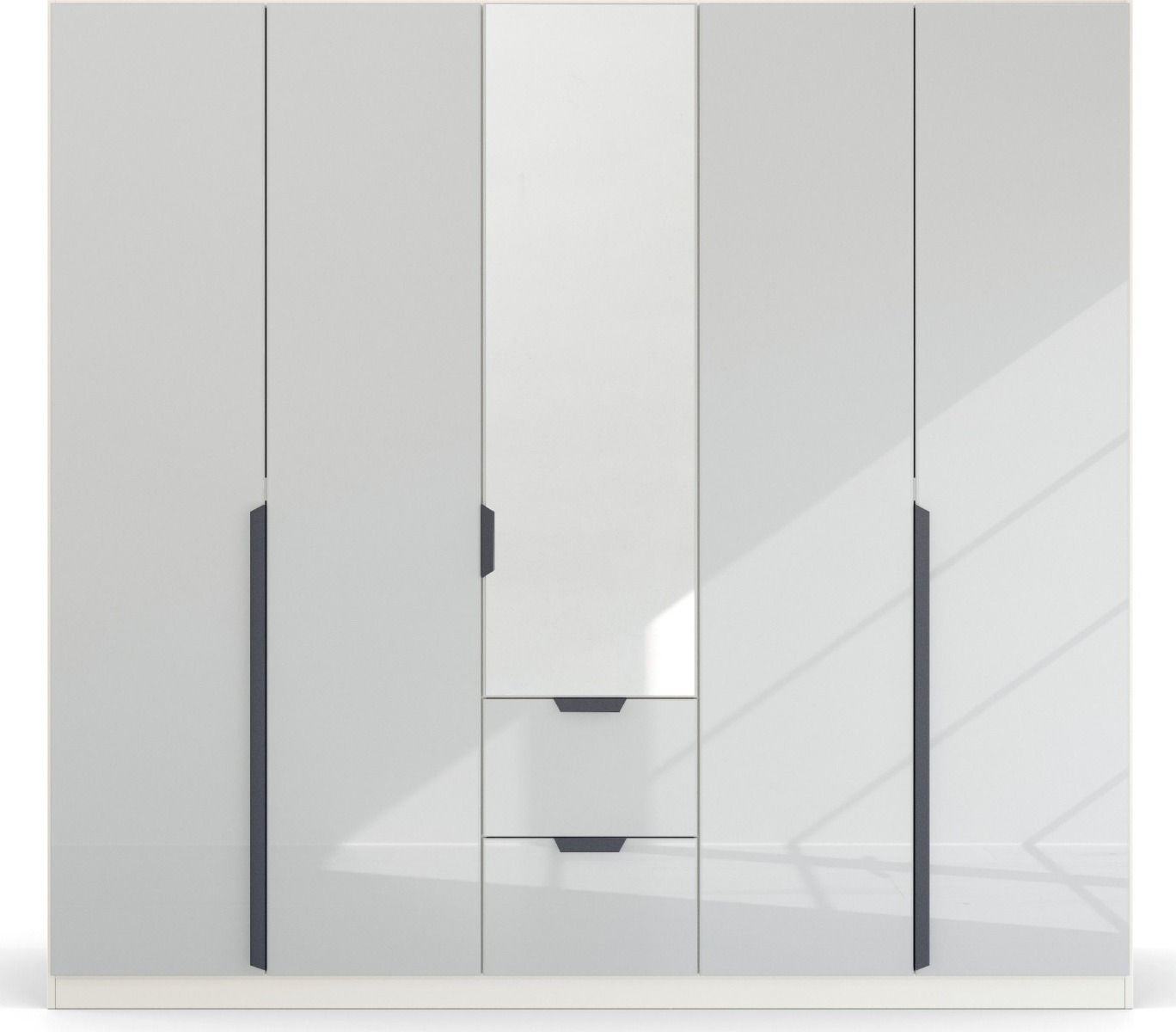 Oakwood Rauch White Glass With Mirror Modern Quadra Spin 5 Door Combi 226CM Wardrobe