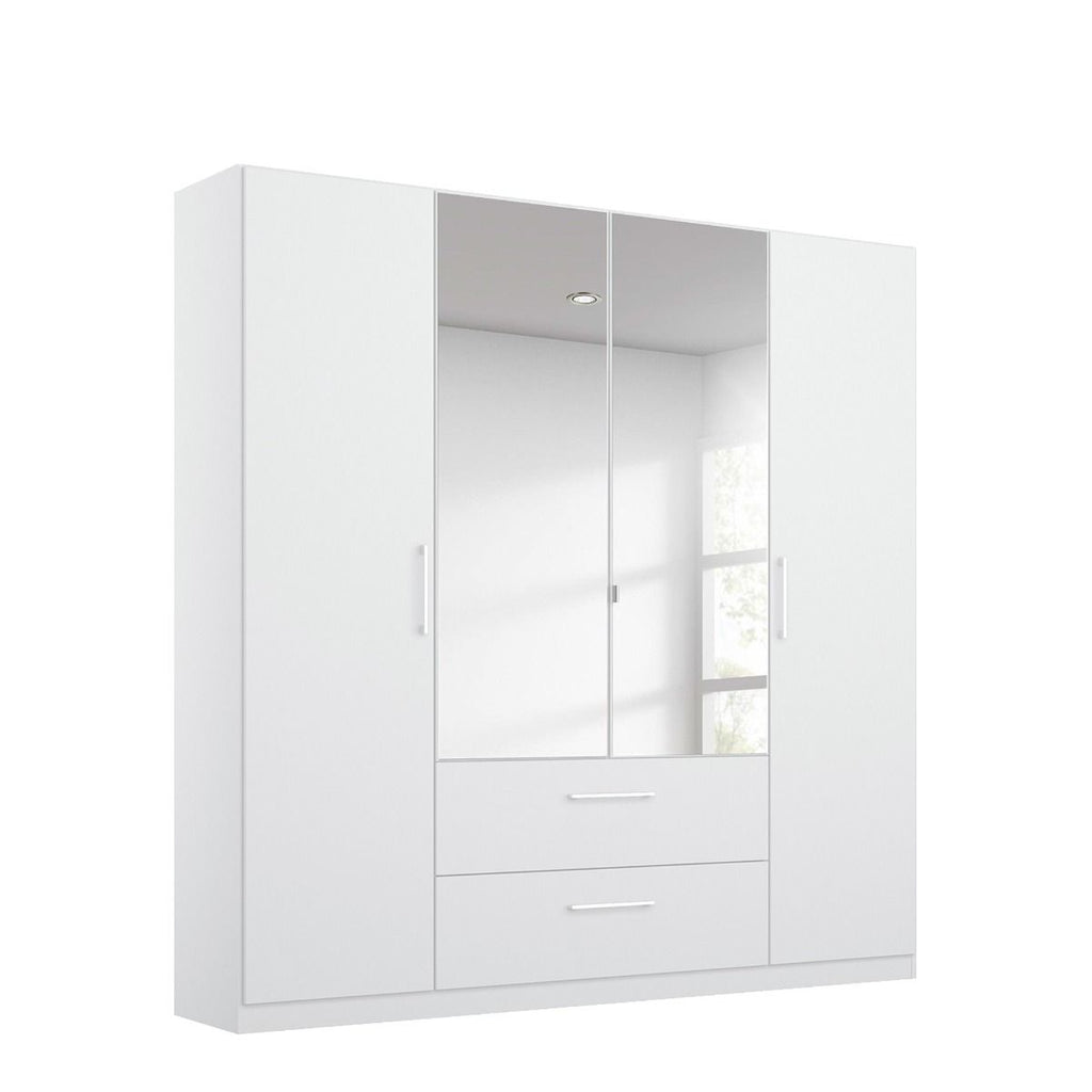 Oakwood Rauch Essensa 4 Door High Polish White Wardrobe With Drawers