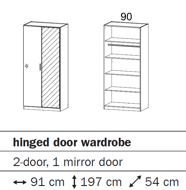 Oakwood Rauch Stuttgart Artisan Oak 2 Hinged Door Wardrobe With Mirror