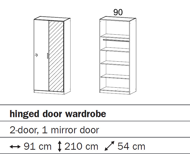 Oakwood Rauch Stuttgart Artisan Oak 2 Hinged Door Wardrobe With Mirror