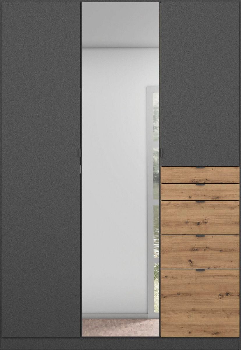 Oakwood Rauch Ontario Metallic Grey 3 Door Combi Hinged Wardrobe