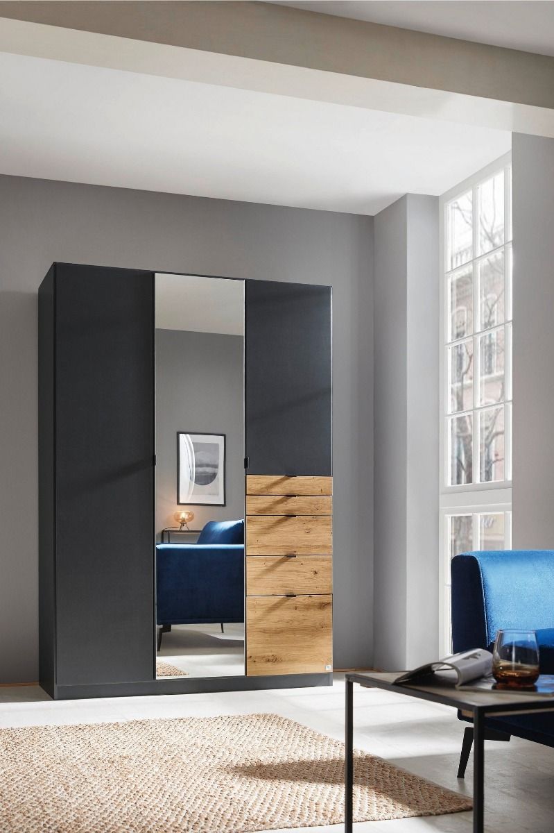 Oakwood Rauch Ontario Metallic Grey 3 Door Combi Hinged Wardrobe