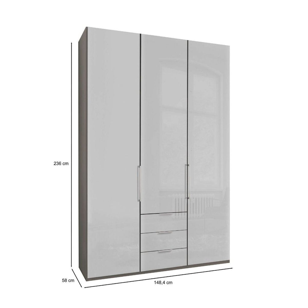Oakwood Wiemann Monaco 3 Door Glass Front Wardrobe With Drawers