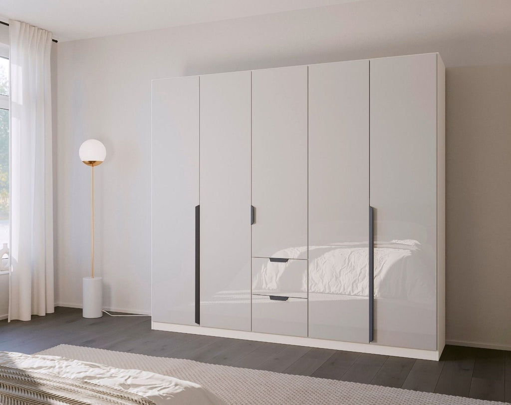 Oakwood Rauch White Glass Modern Quadra Spin 5 Door Combi 226CM Wardrobe