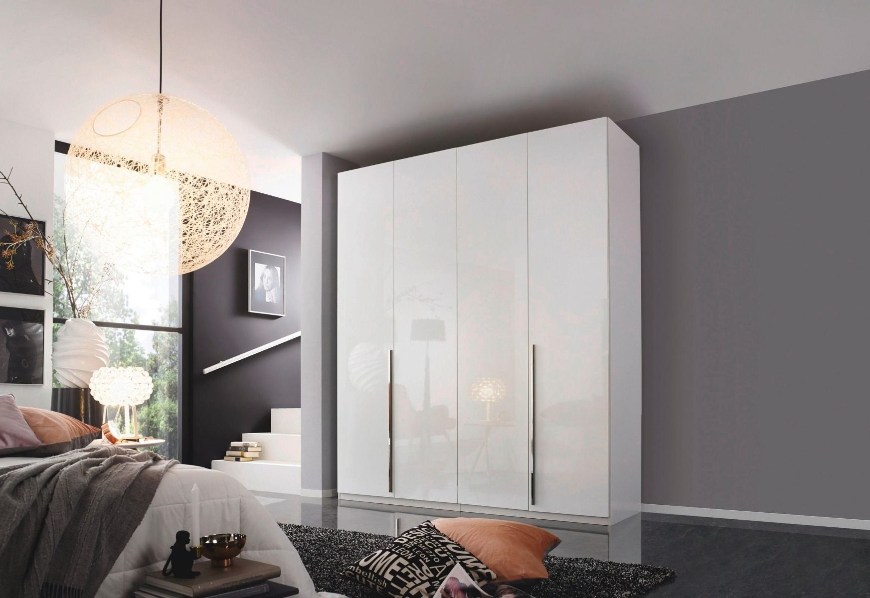 Oakwood Rauch Montclar 4 Door Hinged High Gloss White Wardrobe with Premium Interior