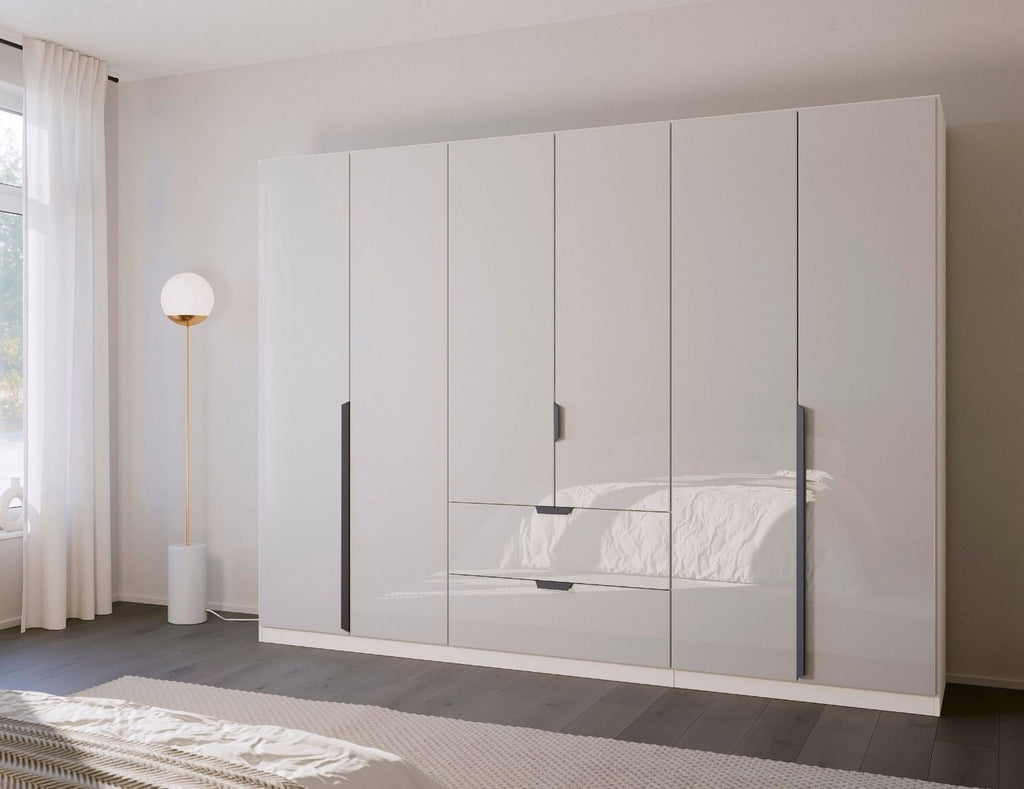 Oakwood Rauch White Glass  Modern Quadra Spin 6 Door Combi 271CM Wardrobe