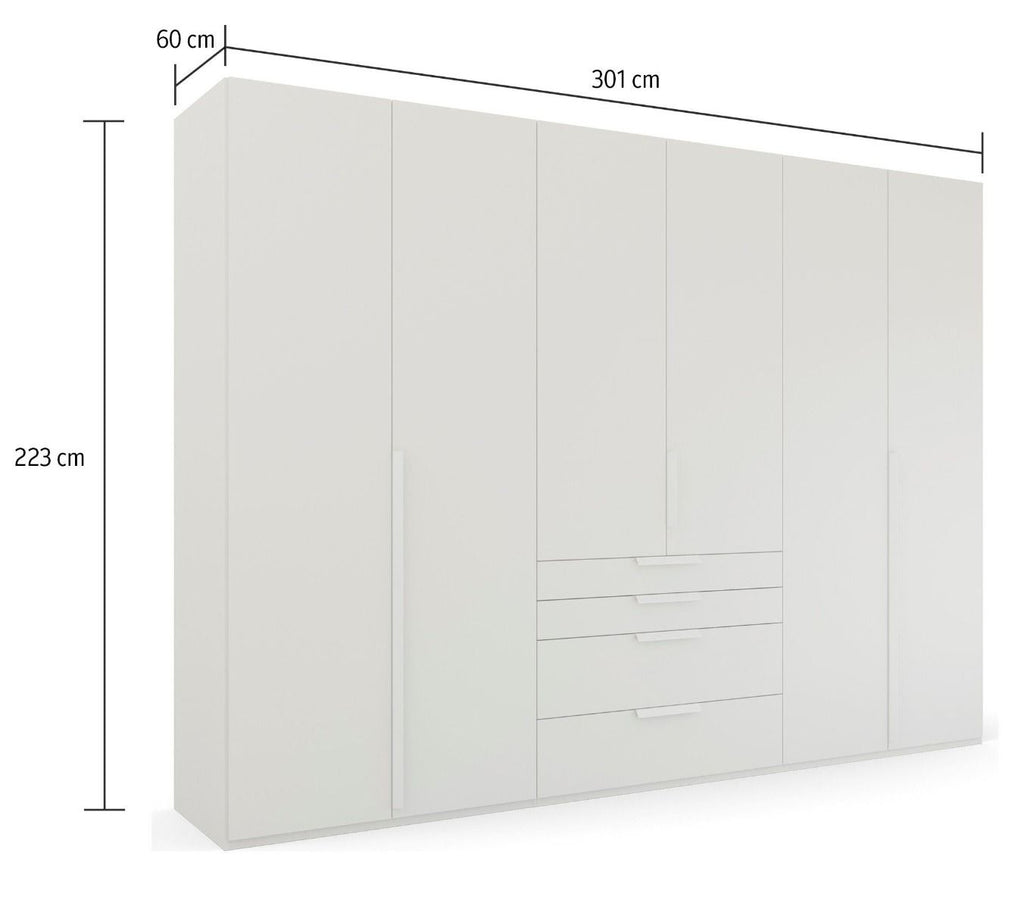 Oakwood Rauch Purisma White 6 Door Hinged Combi Wardrobe 301CM