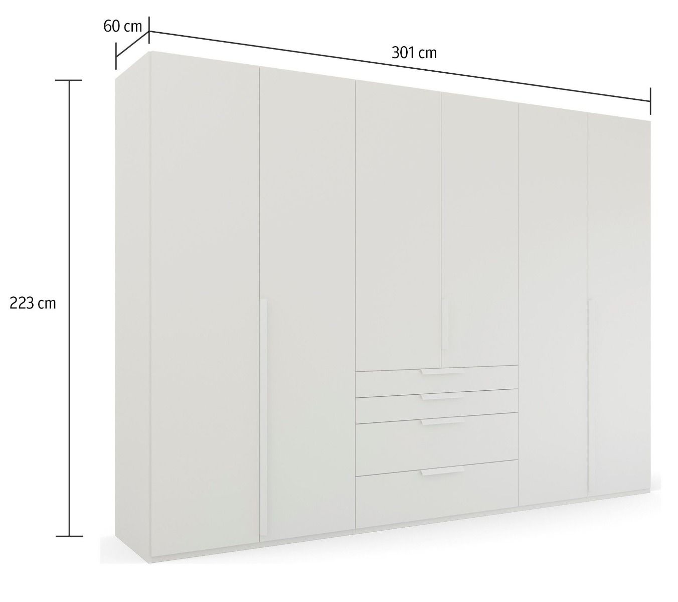 Oakwood Rauch Purisma White 6 Door Hinged Combi Wardrobe 301CM