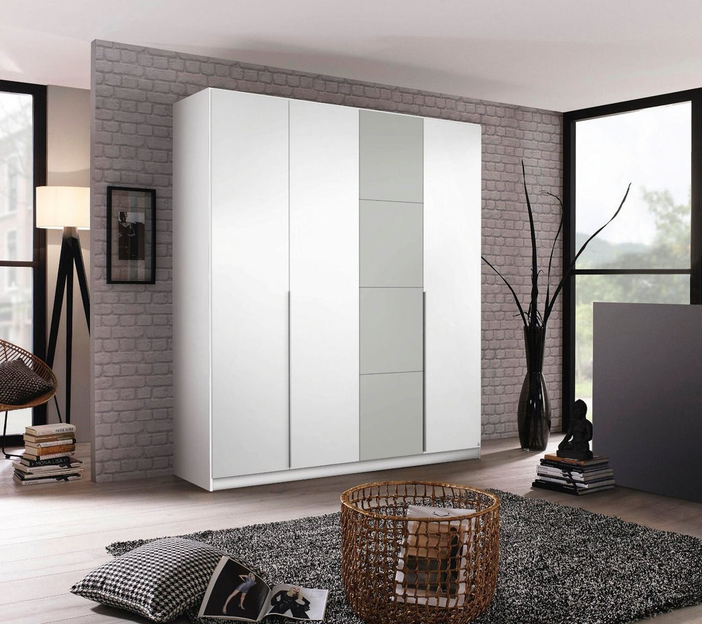 Oakwood Rauch Bellezza High Gloss White and Grey 4 Door Hinged wardrobe
