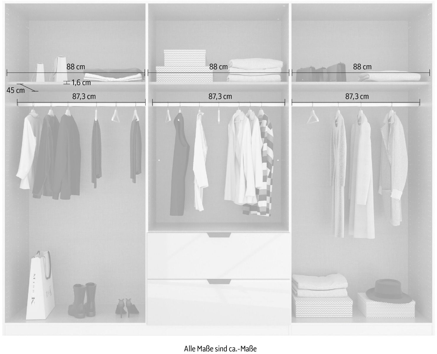 Oakwood Rauch White Glass  Modern Quadra Spin 6 Door Combi 271CM Wardrobe