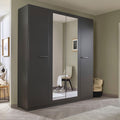 Oakwood Rauch Modi Metallic Grey and Mirror Front 4 Door Hinged Wardrobe