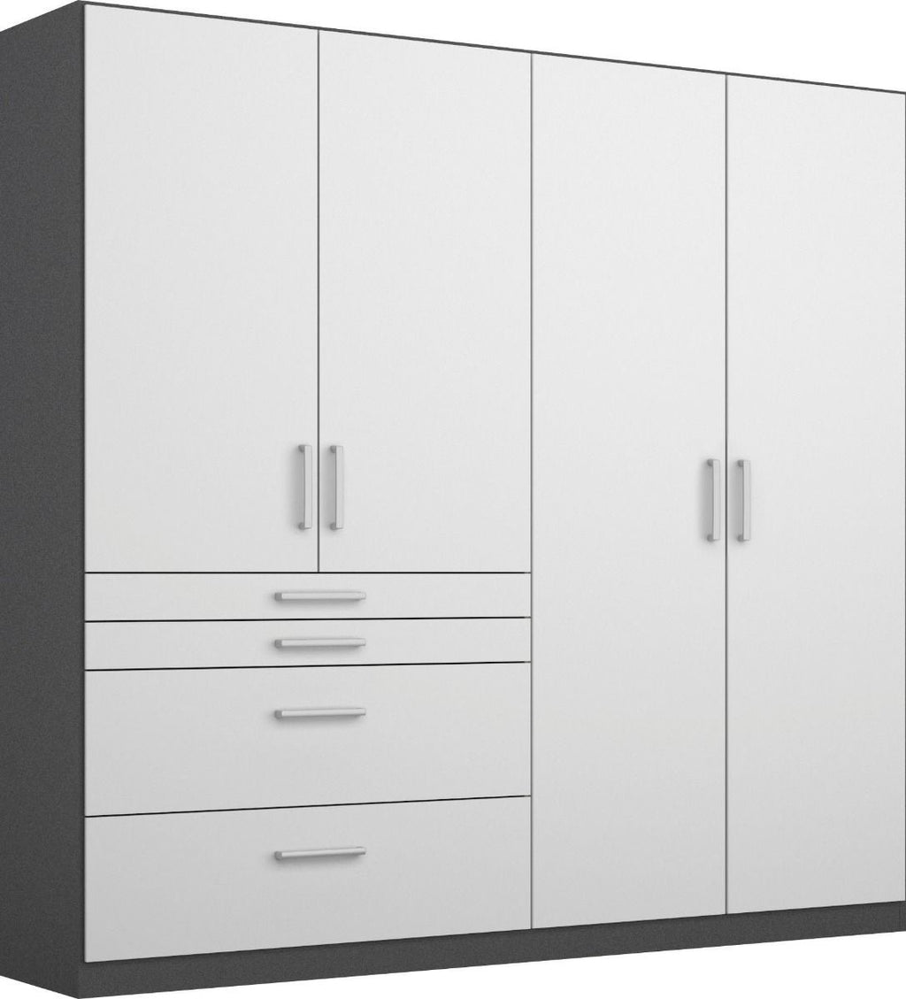 Oakwood Rauch Homburg Metallic Grey and High Gloss White 4 Door Wardrobe
