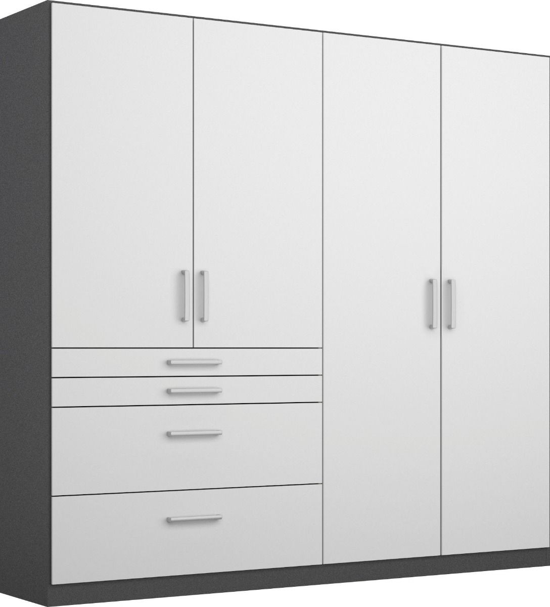 Oakwood Rauch Homburg Metallic Grey and High Gloss White 4 Door Wardrobe