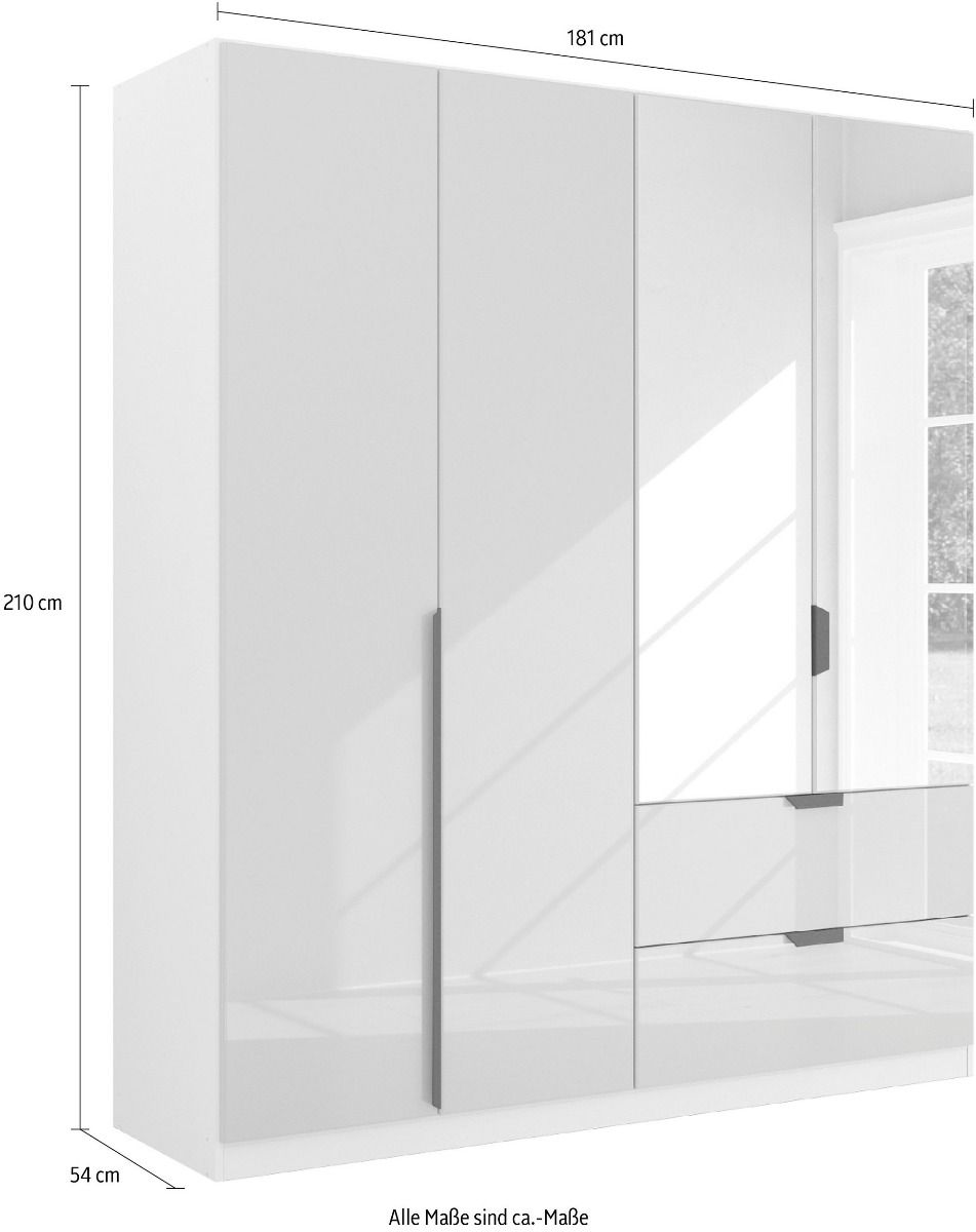 Oakwood Rauch White Glass With Mirror Modern Quadra Spin 4 Door Combi 181CM Wardrobe