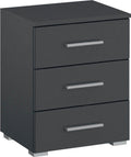 Oakwood Rauch Base 3 Drawer Metallic Grey Bedside Cabinet