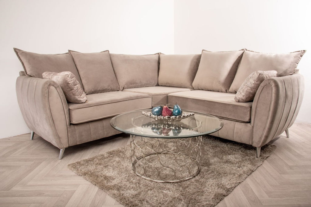 Oakwood Sophia Plush Velvet Fabric Upholstered Corner Sofa