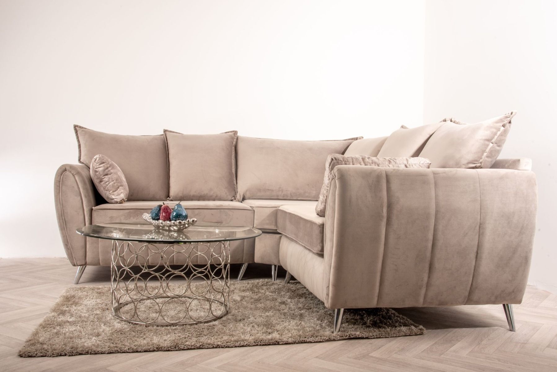 Oakwood Sophia Plush Velvet Fabric Upholstered Corner Sofa