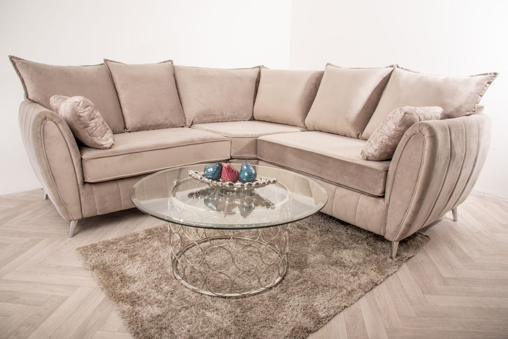 Oakwood Sophia Plush Velvet Fabric Upholstered Corner Sofa