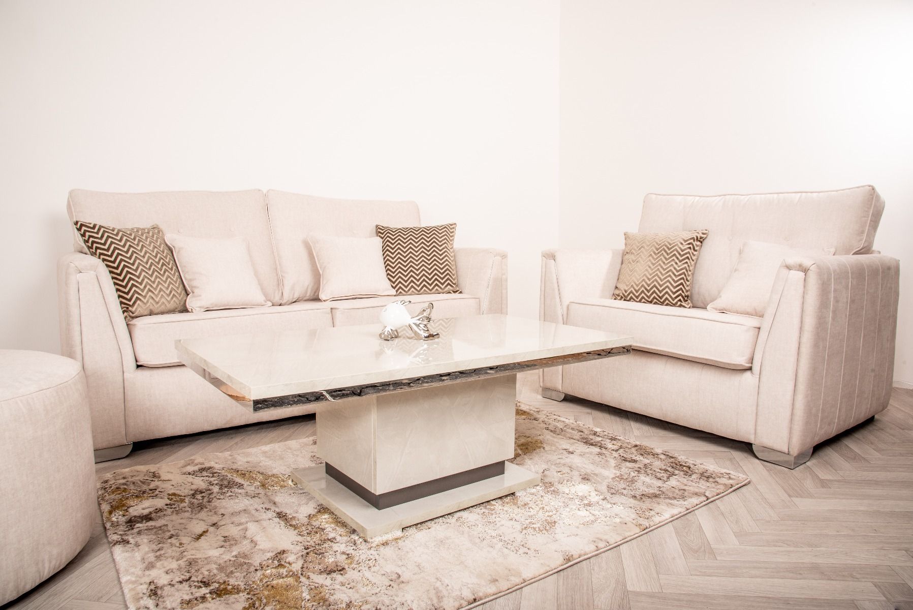 Oakwood Mazzini 2 Seater Cristina Marrone Destino Fabric Upholstered Sofa
