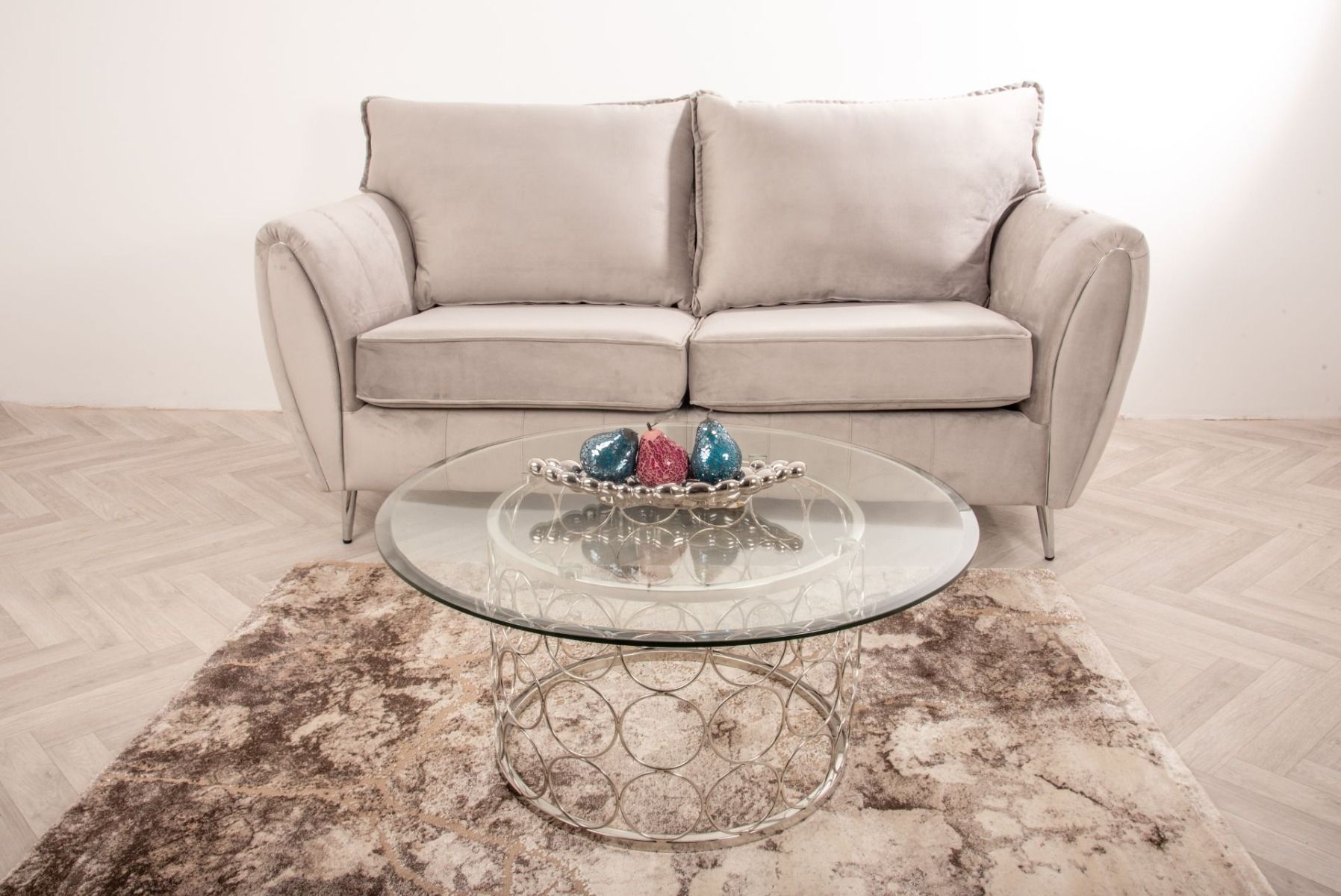 Oakwood Sophia Plush Velvet Fabric 3 Seater Upholstered Sofa