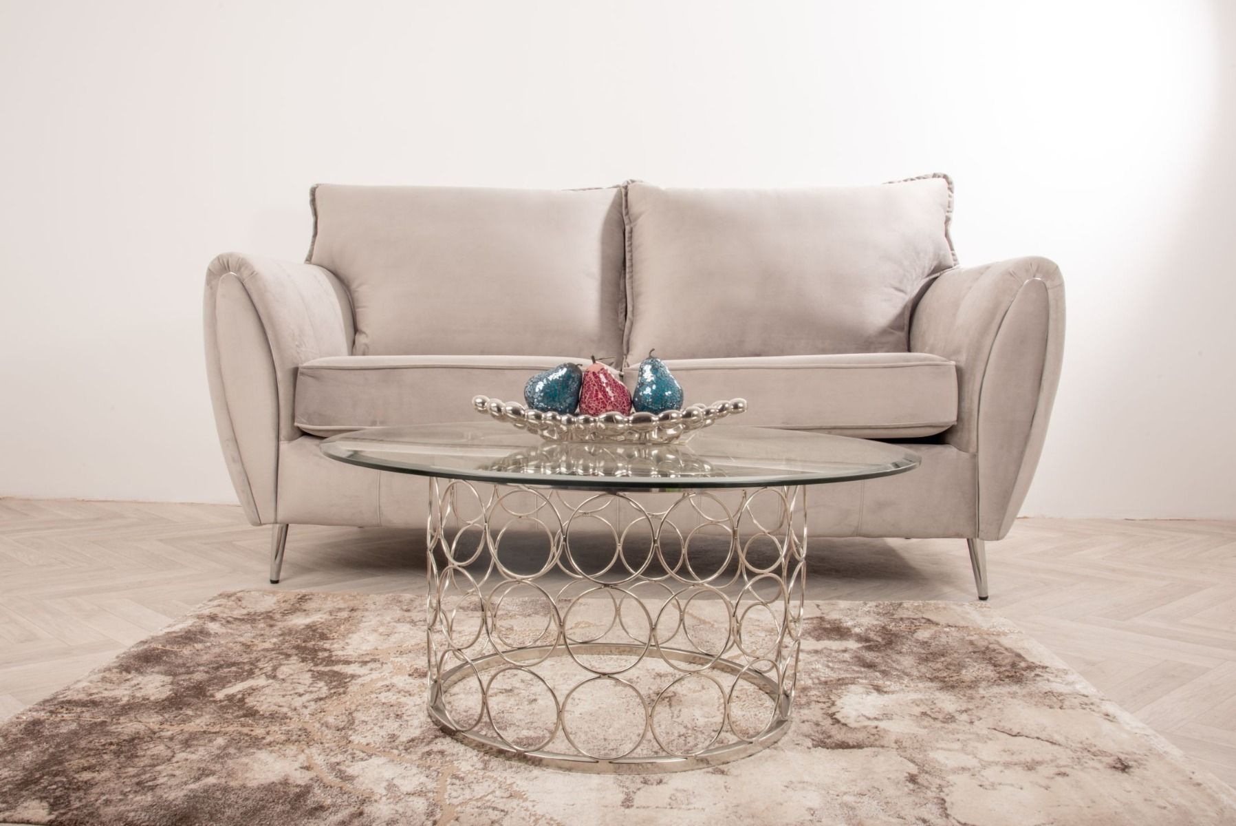 Oakwood Sophia Plush Velvet Fabric 3 Seater Upholstered Sofa