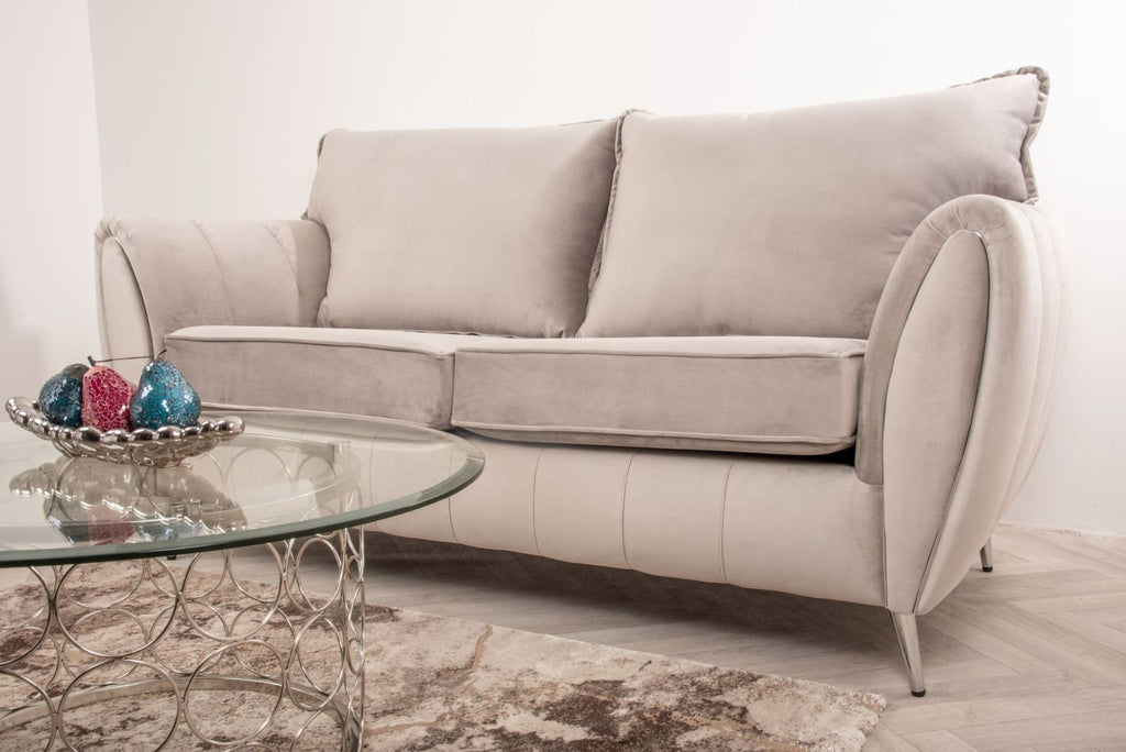 Oakwood Sophia Plush Velvet Fabric 3 Seater Upholstered Sofa