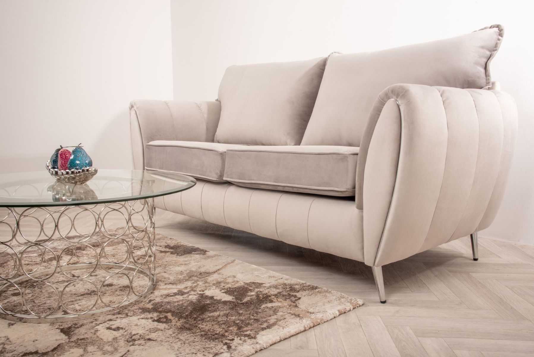 Oakwood Sophia Plush Velvet Fabric 3 Seater Upholstered Sofa