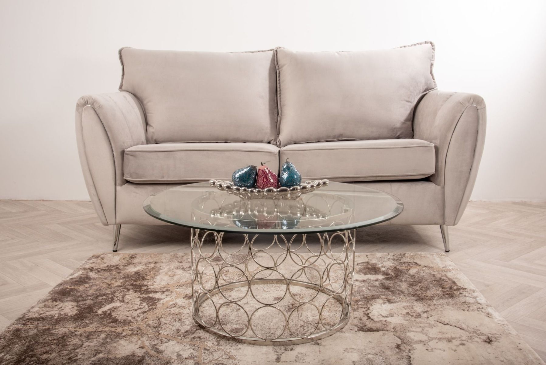 Oakwood Sophia Plush Velvet Fabric 3 Seater Upholstered Sofa