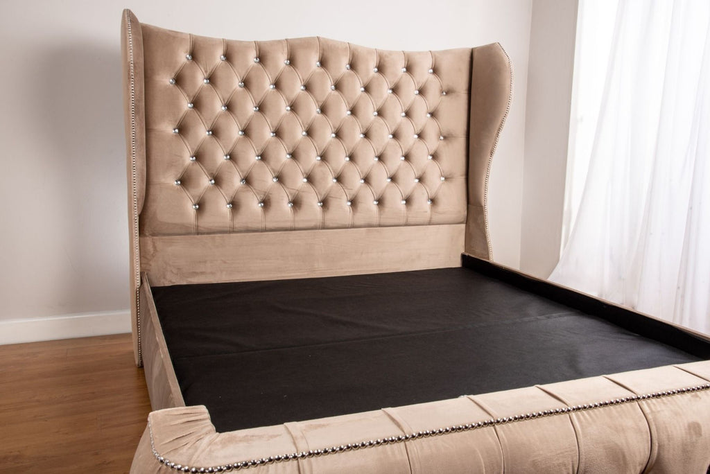 Oakwood Regal Chesterfield Velvet Fabric Upholstered Fabric Bed Frame