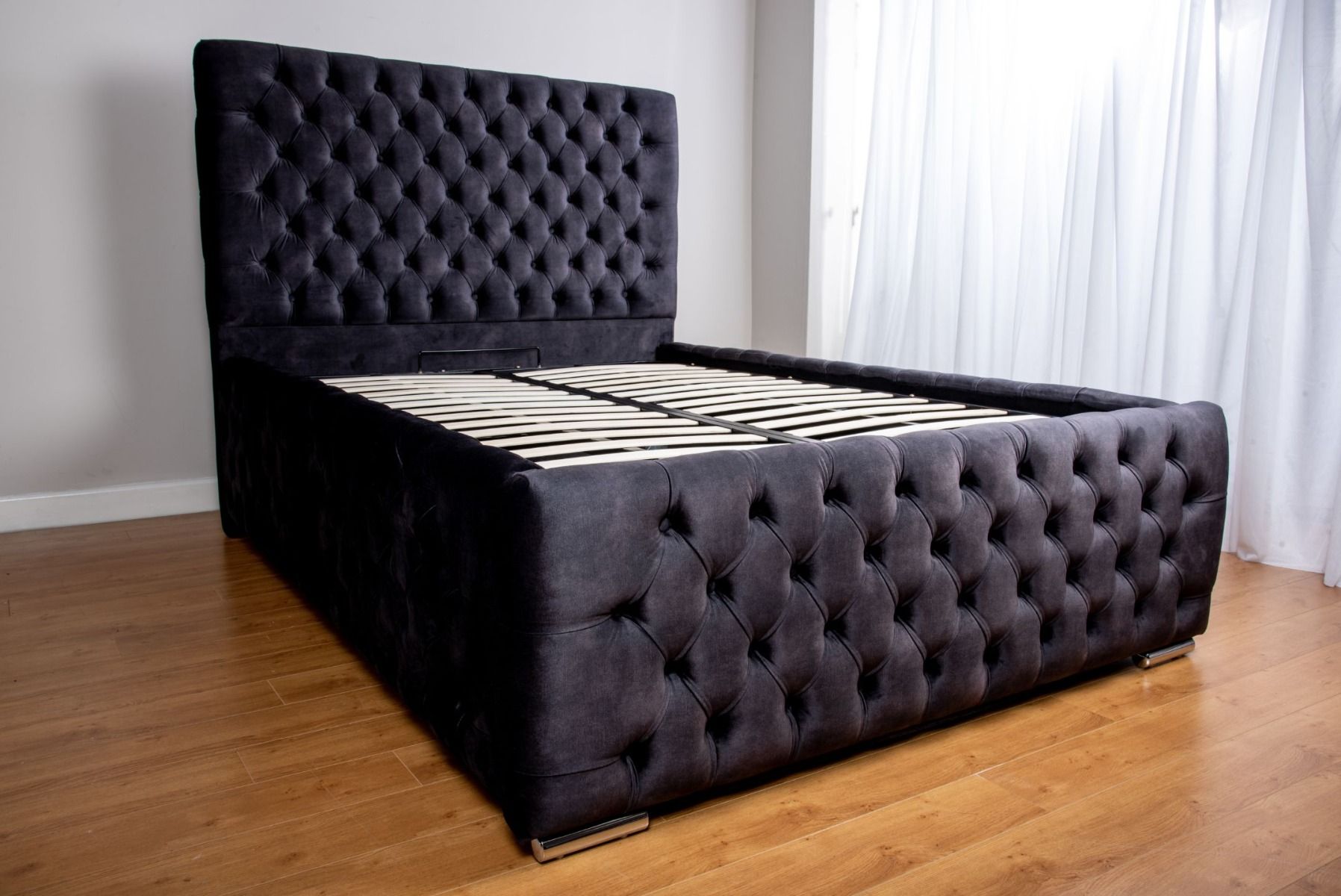 Oakwood Horizon Deep Storage Velvet Fabric Upholstered Bed Frame