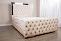 Oakwood Glaze Mirror and Velvet Fabric Upholstered Bed Frame