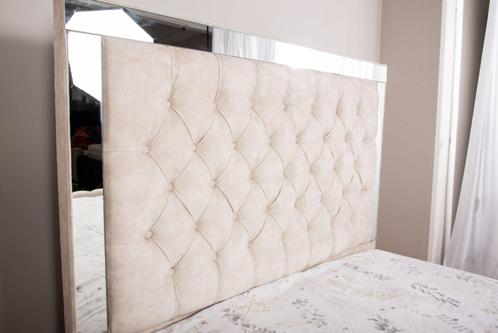 Oakwood Glaze Mirror and Velvet Fabric Upholstered Bed Frame