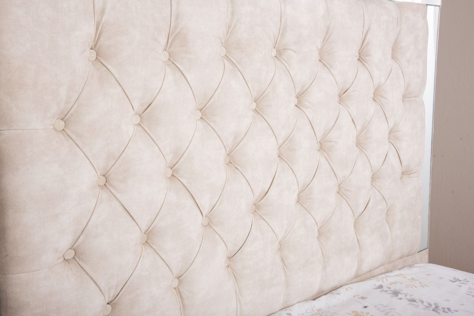 Oakwood Glaze Mirror and Velvet Fabric Upholstered Bed Frame