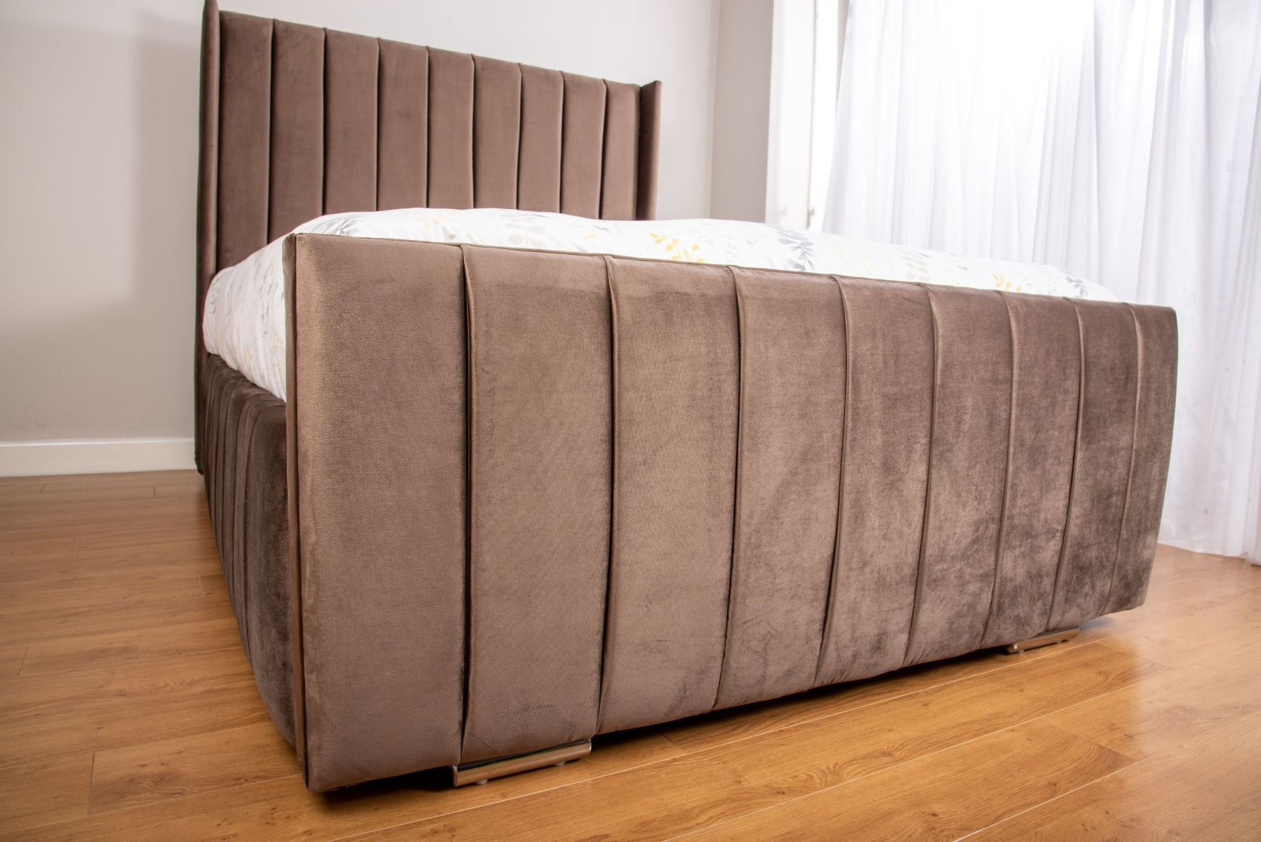 Oakwood Emma Panel Plush Velvet Upholstered Bed Frame