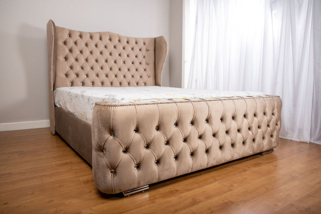 Oakwood Regal Chesterfield Velvet Fabric Upholstered Fabric Bed Frame