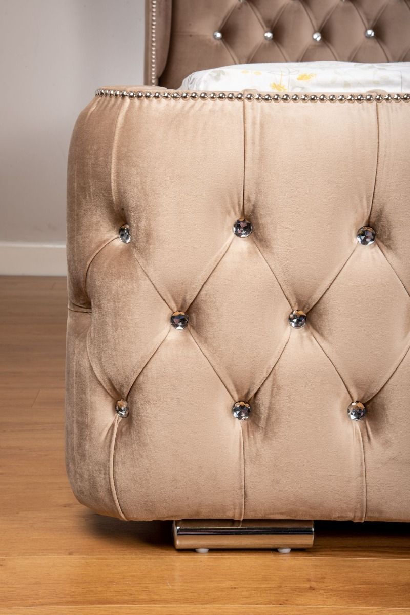 Oakwood Regal Chesterfield Velvet Fabric Upholstered Fabric Bed Frame